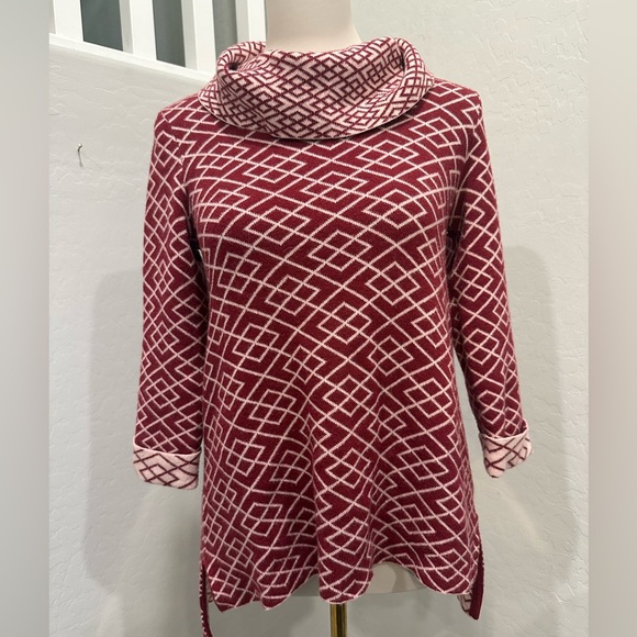 Anthropologie Moth Burgundy Geometric Sweater - Picture 3 of 7
